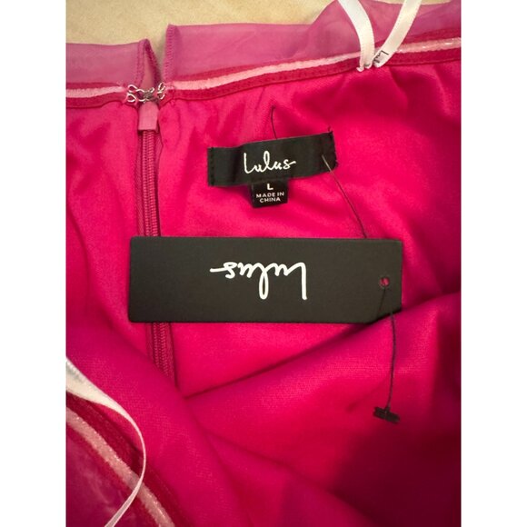 Lulus Magenta Organza Ruffled Strapless Mini Dress Pink - Size L - Picture 7 of 7